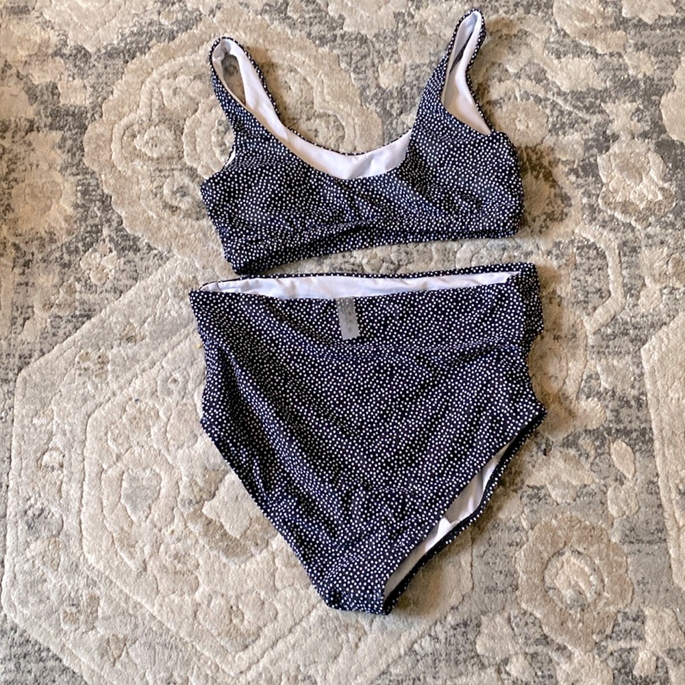maternity black and white spotted bikini